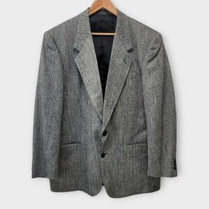 Vintage Pierre Balmain 100% Silk Blazer Sport Coat Size 42 Reg Gray Herringbone